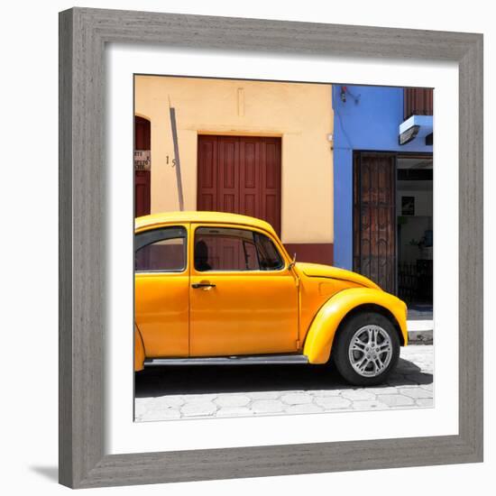 ¡Viva Mexico! Square Collection - "15 Street" Dark Yellow VW Beetle Car-Philippe Hugonnard-Framed Photographic Print