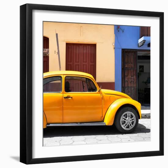 ¡Viva Mexico! Square Collection - "15 Street" Dark Yellow VW Beetle Car-Philippe Hugonnard-Framed Photographic Print