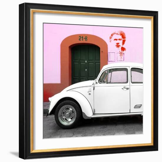 ¡Viva Mexico! Square Collection - "21-B" White VW Beetle Car III-Philippe Hugonnard-Framed Photographic Print