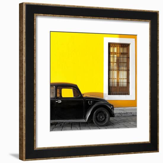 ¡Viva Mexico! Square Collection - Black VW Beetle Car with Yellow Street Wall-Philippe Hugonnard-Framed Photographic Print