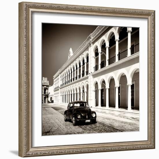 ¡Viva Mexico! Square Collection - Black VW Beetle in Campeche II-Philippe Hugonnard-Framed Photographic Print