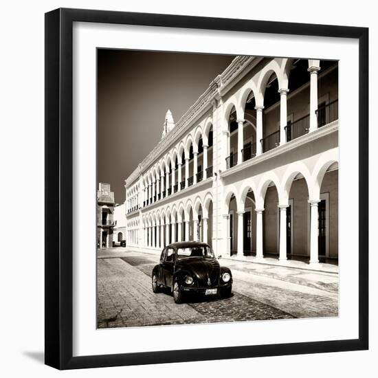 ¡Viva Mexico! Square Collection - Black VW Beetle in Campeche II-Philippe Hugonnard-Framed Photographic Print