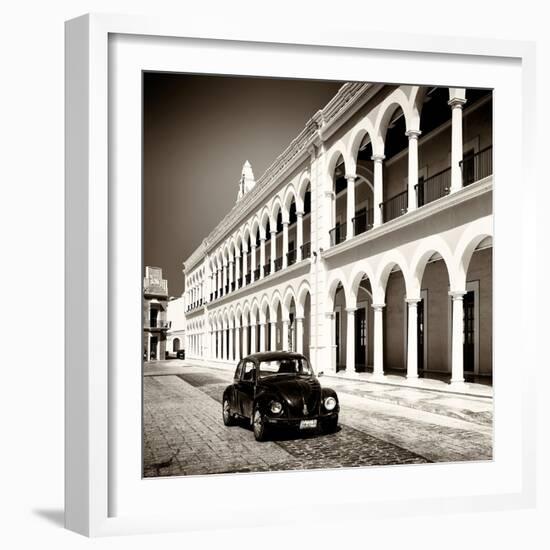 ¡Viva Mexico! Square Collection - Black VW Beetle in Campeche II-Philippe Hugonnard-Framed Photographic Print