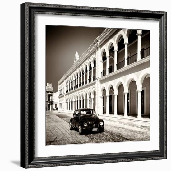 ¡Viva Mexico! Square Collection - Black VW Beetle in Campeche II-Philippe Hugonnard-Framed Photographic Print