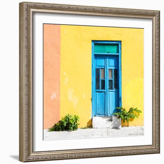 ¡Viva Mexico! Square Collection - Blue Door & Yellow Wall in Campeche-Philippe Hugonnard-Framed Photographic Print