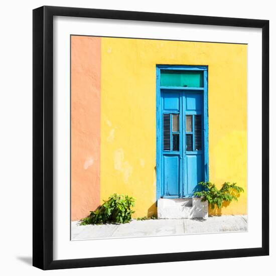 ¡Viva Mexico! Square Collection - Blue Door & Yellow Wall in Campeche-Philippe Hugonnard-Framed Photographic Print