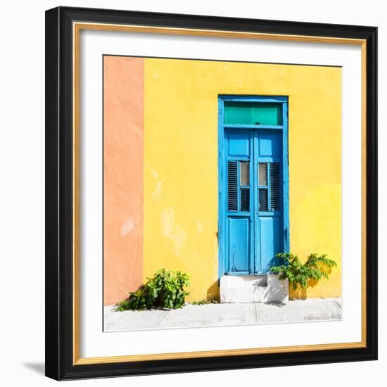 ¡Viva Mexico! Square Collection - Blue Door & Yellow Wall in Campeche-Philippe Hugonnard-Framed Photographic Print