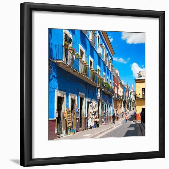 ¡Viva Mexico! Square Collection - Blue Street in Guanajuato-Philippe Hugonnard-Framed Photographic Print