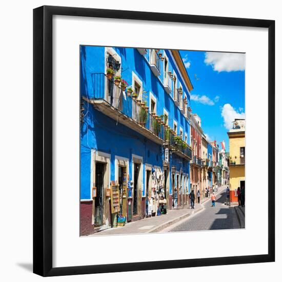 ¡Viva Mexico! Square Collection - Blue Street in Guanajuato-Philippe Hugonnard-Framed Photographic Print