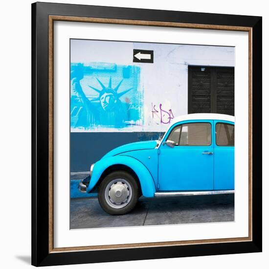 ¡Viva Mexico! Square Collection - Blue VW Beetle Car and American Graffiti-Philippe Hugonnard-Framed Photographic Print