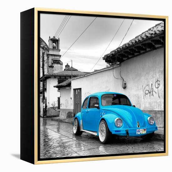 ¡Viva Mexico! Square Collection - Blue VW Beetle Car in San Cristobal de Las Casas-Philippe Hugonnard-Framed Premier Image Canvas