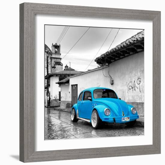 ¡Viva Mexico! Square Collection - Blue VW Beetle Car in San Cristobal de Las Casas-Philippe Hugonnard-Framed Photographic Print