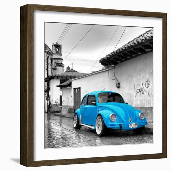 ¡Viva Mexico! Square Collection - Blue VW Beetle Car in San Cristobal de Las Casas-Philippe Hugonnard-Framed Photographic Print