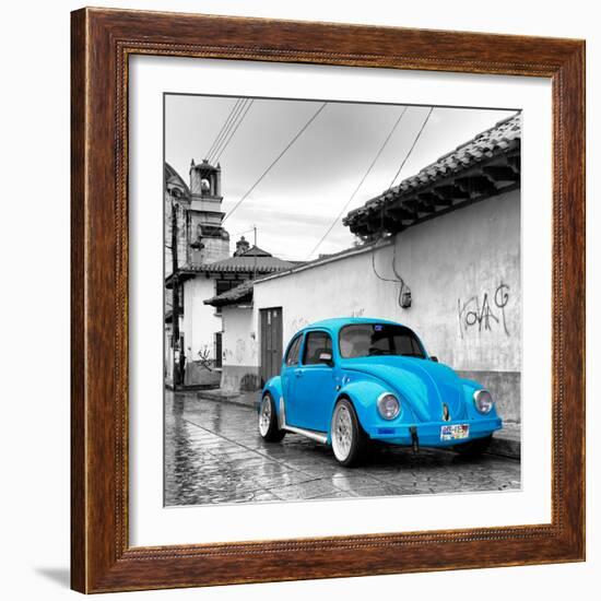 ¡Viva Mexico! Square Collection - Blue VW Beetle Car in San Cristobal de Las Casas-Philippe Hugonnard-Framed Photographic Print
