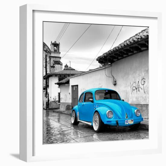 ¡Viva Mexico! Square Collection - Blue VW Beetle Car in San Cristobal de Las Casas-Philippe Hugonnard-Framed Photographic Print