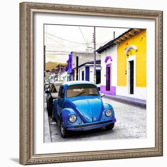 ¡Viva Mexico! Square Collection - Blue VW Beetle Car in San Cristobal-Philippe Hugonnard-Framed Photographic Print