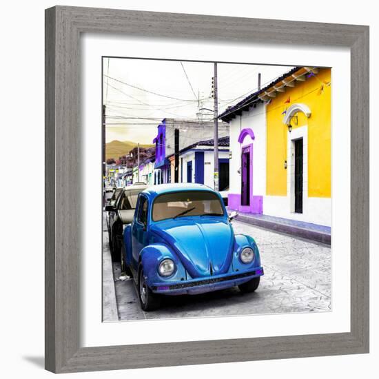 ¡Viva Mexico! Square Collection - Blue VW Beetle Car in San Cristobal-Philippe Hugonnard-Framed Photographic Print