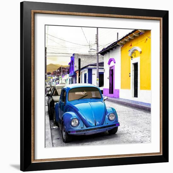 ¡Viva Mexico! Square Collection - Blue VW Beetle Car in San Cristobal-Philippe Hugonnard-Framed Photographic Print