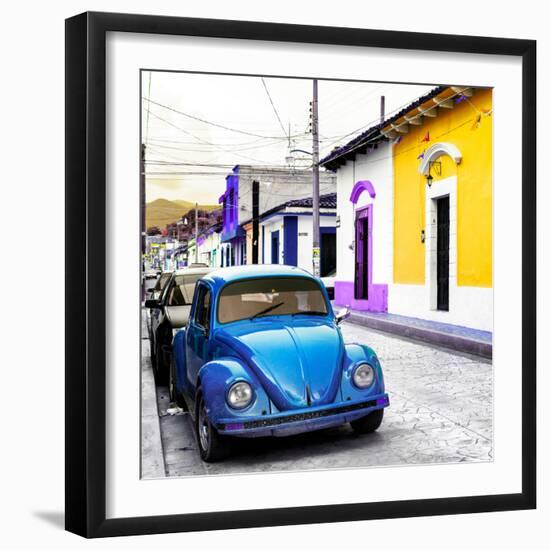 ¡Viva Mexico! Square Collection - Blue VW Beetle Car in San Cristobal-Philippe Hugonnard-Framed Photographic Print