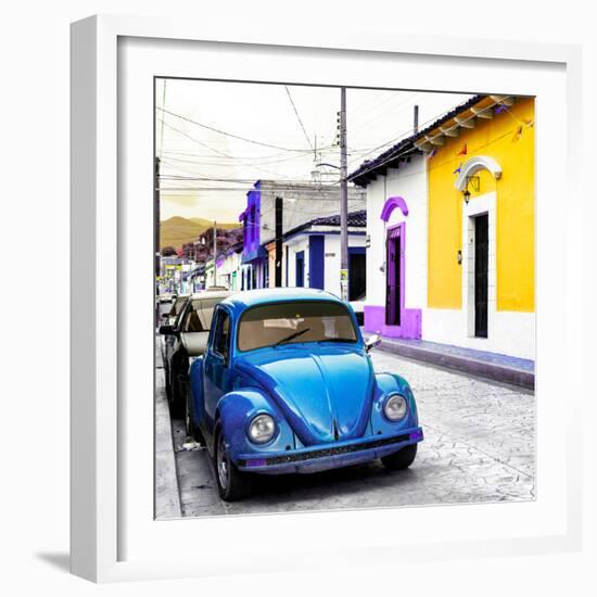 ¡Viva Mexico! Square Collection - Blue VW Beetle Car in San Cristobal-Philippe Hugonnard-Framed Photographic Print