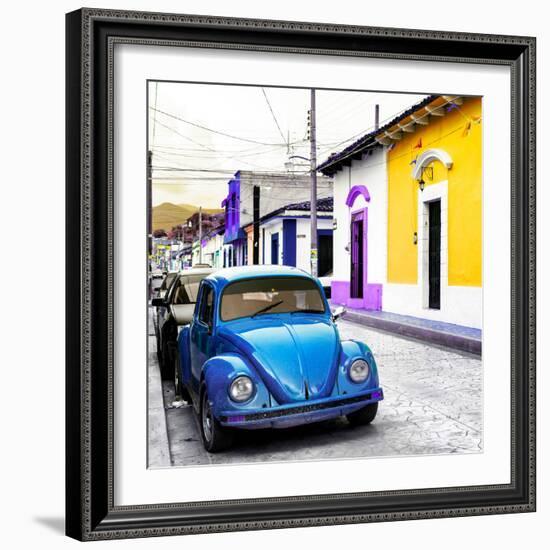 ¡Viva Mexico! Square Collection - Blue VW Beetle Car in San Cristobal-Philippe Hugonnard-Framed Photographic Print