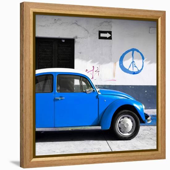 ¡Viva Mexico! Square Collection - Blue VW Beetle Car & Peace Symbol-Philippe Hugonnard-Framed Premier Image Canvas