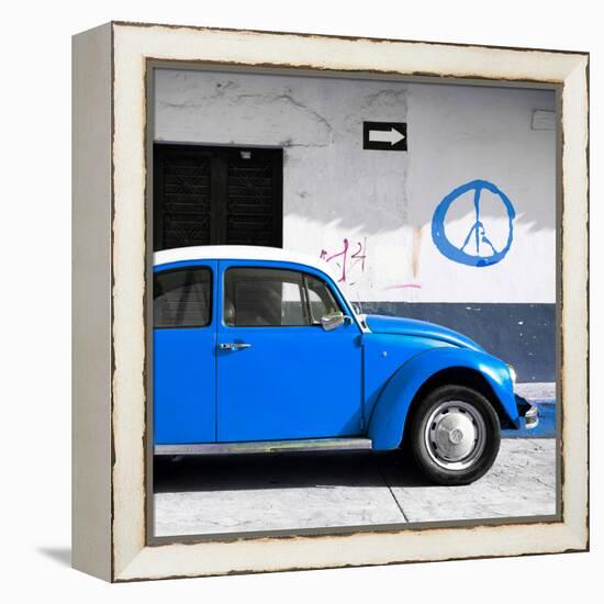 ¡Viva Mexico! Square Collection - Blue VW Beetle Car & Peace Symbol-Philippe Hugonnard-Framed Premier Image Canvas