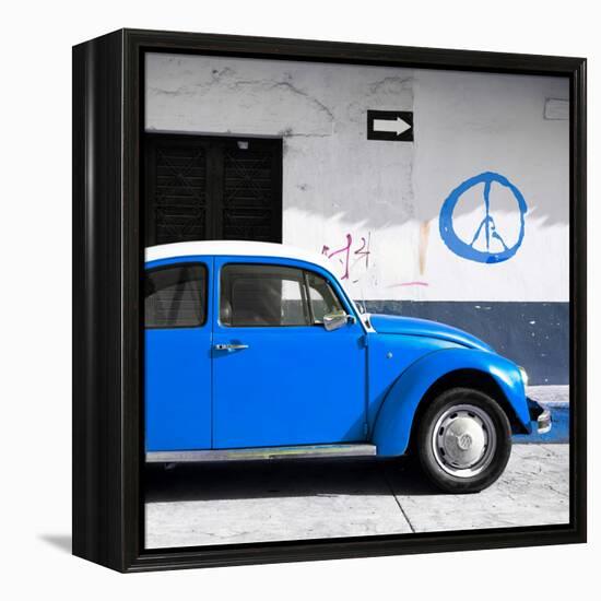 ¡Viva Mexico! Square Collection - Blue VW Beetle Car & Peace Symbol-Philippe Hugonnard-Framed Premier Image Canvas