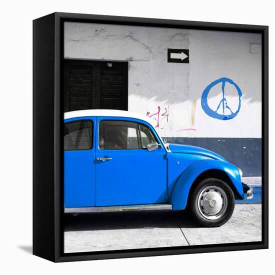 ¡Viva Mexico! Square Collection - Blue VW Beetle Car & Peace Symbol-Philippe Hugonnard-Framed Premier Image Canvas