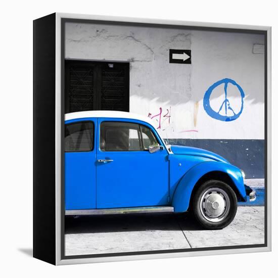 ¡Viva Mexico! Square Collection - Blue VW Beetle Car & Peace Symbol-Philippe Hugonnard-Framed Premier Image Canvas