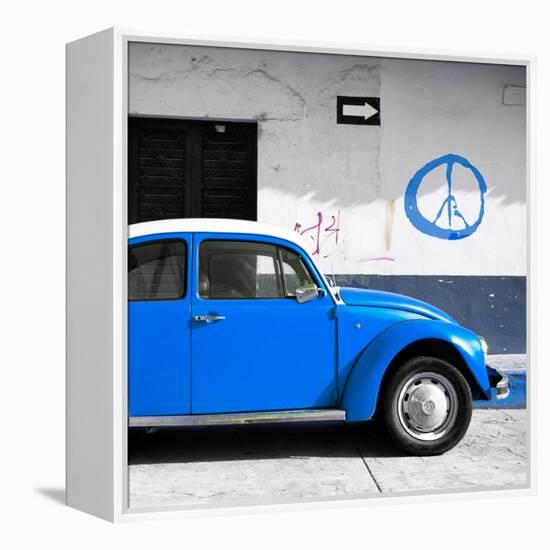 ¡Viva Mexico! Square Collection - Blue VW Beetle Car & Peace Symbol-Philippe Hugonnard-Framed Premier Image Canvas