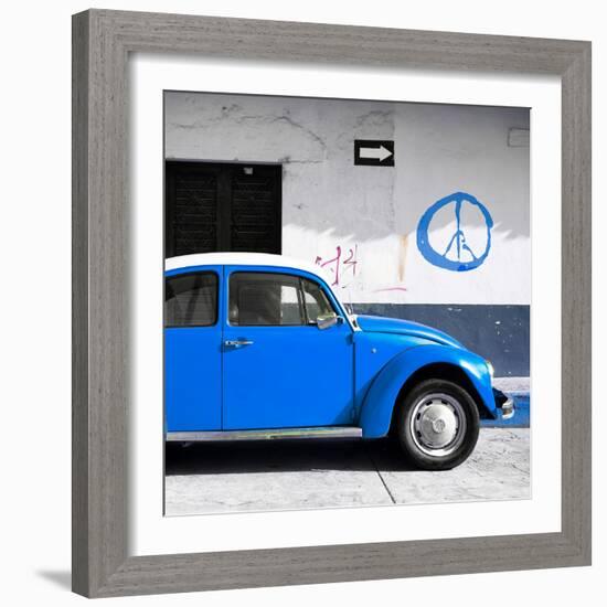 ¡Viva Mexico! Square Collection - Blue VW Beetle Car & Peace Symbol-Philippe Hugonnard-Framed Photographic Print