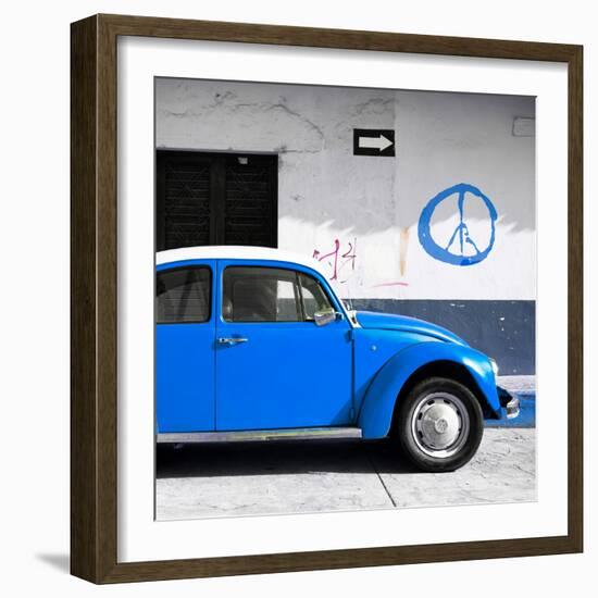 ¡Viva Mexico! Square Collection - Blue VW Beetle Car & Peace Symbol-Philippe Hugonnard-Framed Photographic Print