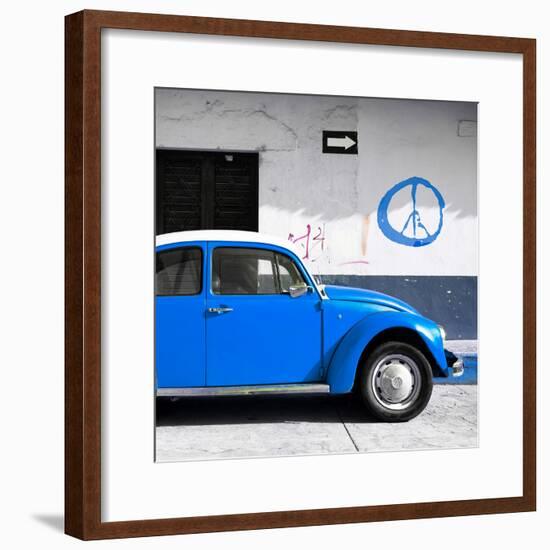 ¡Viva Mexico! Square Collection - Blue VW Beetle Car & Peace Symbol-Philippe Hugonnard-Framed Photographic Print