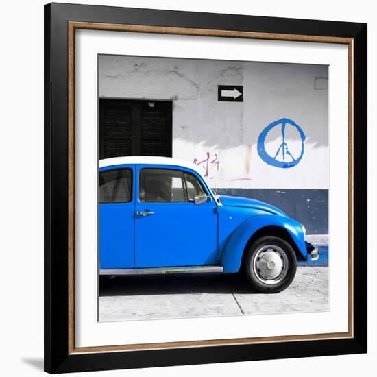 ¡Viva Mexico! Square Collection - Blue VW Beetle Car & Peace Symbol-Philippe Hugonnard-Framed Photographic Print