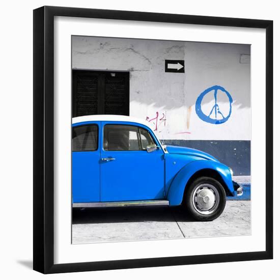 ¡Viva Mexico! Square Collection - Blue VW Beetle Car & Peace Symbol-Philippe Hugonnard-Framed Photographic Print