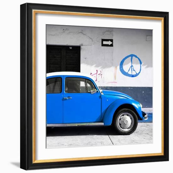 ¡Viva Mexico! Square Collection - Blue VW Beetle Car & Peace Symbol-Philippe Hugonnard-Framed Photographic Print