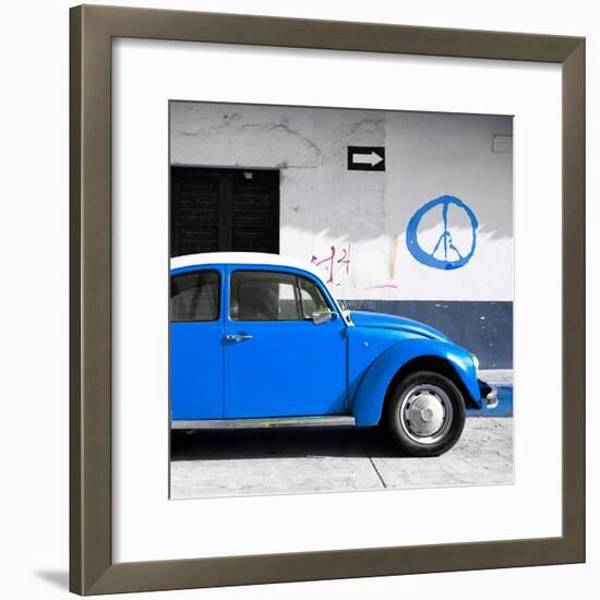 ¡Viva Mexico! Square Collection - Blue VW Beetle Car & Peace Symbol-Philippe Hugonnard-Framed Photographic Print