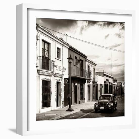 ¡Viva Mexico! Square Collection - Colorful Facades and Black VW Beetle Car V-Philippe Hugonnard-Framed Photographic Print