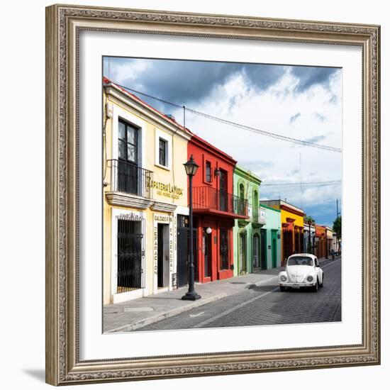 ¡Viva Mexico! Square Collection - Colorful Facades and White VW Beetle Car-Philippe Hugonnard-Framed Photographic Print