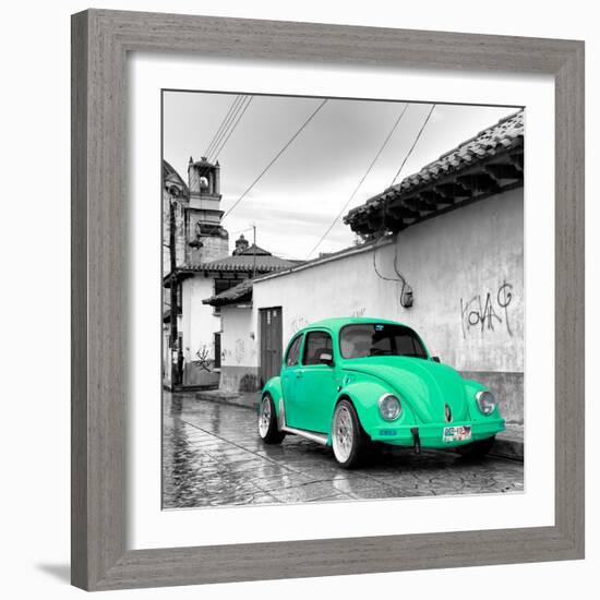 ¡Viva Mexico! Square Collection - Coral Green VW Beetle Car in San Cristobal de Las Casas-Philippe Hugonnard-Framed Photographic Print