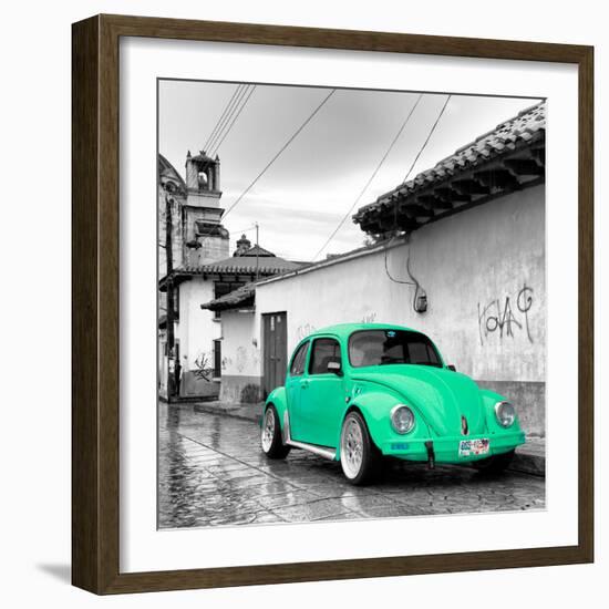 ¡Viva Mexico! Square Collection - Coral Green VW Beetle Car in San Cristobal de Las Casas-Philippe Hugonnard-Framed Photographic Print