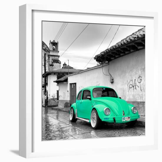 ¡Viva Mexico! Square Collection - Coral Green VW Beetle Car in San Cristobal de Las Casas-Philippe Hugonnard-Framed Photographic Print