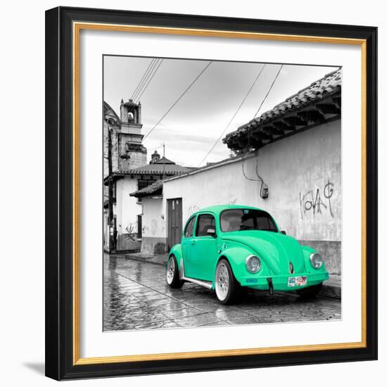 ¡Viva Mexico! Square Collection - Coral Green VW Beetle Car in San Cristobal de Las Casas-Philippe Hugonnard-Framed Photographic Print