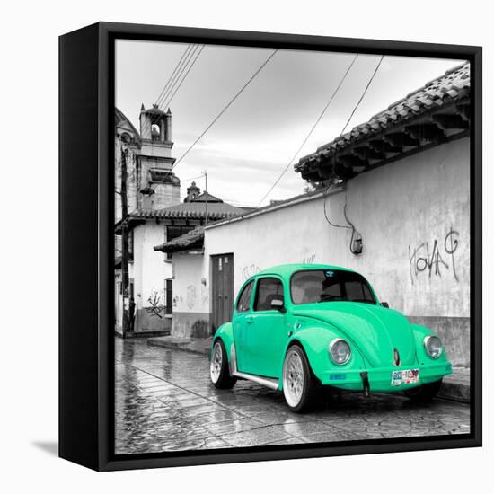 ¡Viva Mexico! Square Collection - Coral Green VW Beetle Car in San Cristobal de Las Casas-Philippe Hugonnard-Framed Premier Image Canvas