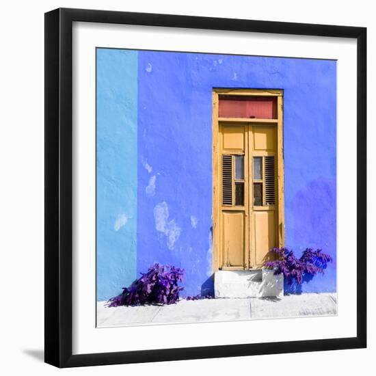 ¡Viva Mexico! Square Collection - Dark Beige Door & Blue Wall in Campeche-Philippe Hugonnard-Framed Photographic Print