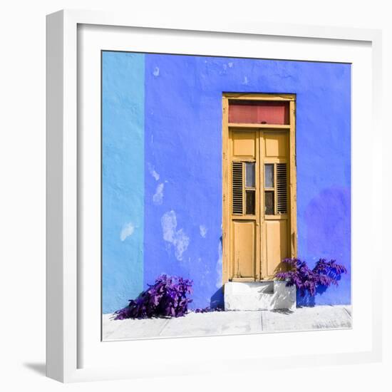 ¡Viva Mexico! Square Collection - Dark Beige Door & Blue Wall in Campeche-Philippe Hugonnard-Framed Photographic Print