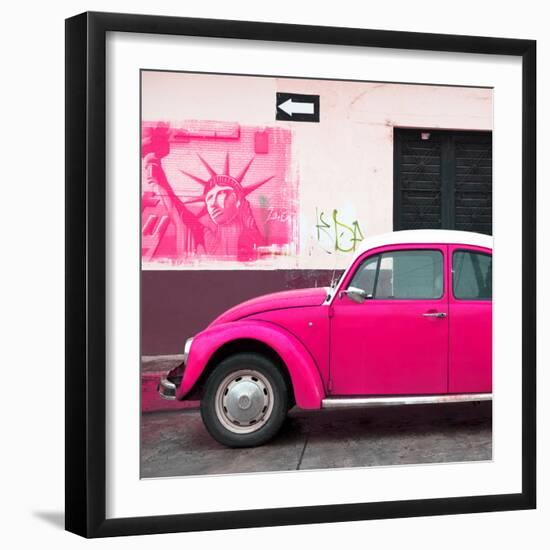 ¡Viva Mexico! Square Collection - Deep Pink VW Beetle Car and American Graffiti-Philippe Hugonnard-Framed Photographic Print
