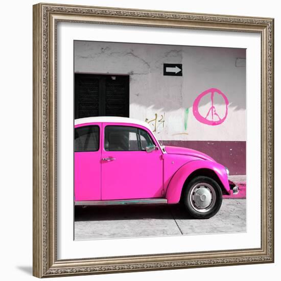 ¡Viva Mexico! Square Collection - Deep Pink VW Beetle Car & Peace Symbol-Philippe Hugonnard-Framed Photographic Print