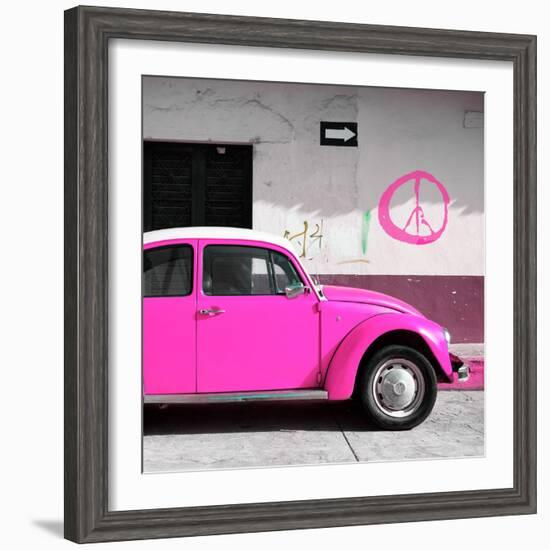 ¡Viva Mexico! Square Collection - Deep Pink VW Beetle Car & Peace Symbol-Philippe Hugonnard-Framed Photographic Print